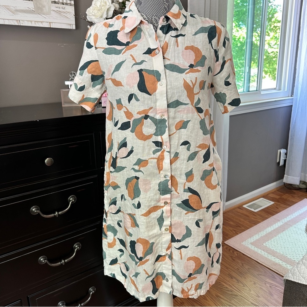 Rachel Zoe 100% Linen Shirt Dress – Abstract Floral XS